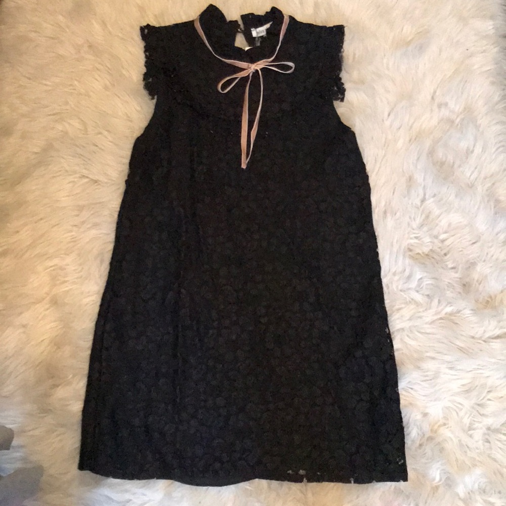 Miss Miss black lace dress with pink ribbon
